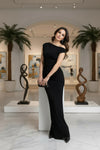 Women’s Black One-Shoulder Ruched Maxi Dress – Elegant Evening & Party Gown