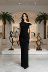 Women’s Black One-Shoulder Ruched Maxi Dress – Elegant Evening & Party Gown