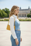 Women’s Light Blue Denim Bustier Crop Top – Button Front Structured Fit Top