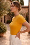 Mustard Yellow Ribbed Crew Neck T-shirt