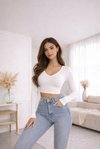 Women V-Neck Crop Top Full Sleeves Slim Fit