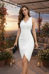 Elegant White V-Neck Wrap-Style Bodycon Mini Dress