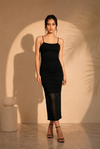 Black Ruched Mesh Slip Maxi Dress