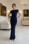 Women’s Navy Blue Off-Shoulder Maxi Dress – Elegant Bodycon Evening Dress