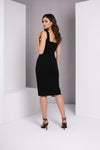 Black Square Neck Bodycon Midi Dress with Side Slit