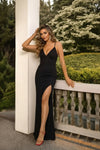 Black Sleeveless Bodycon Maxi Dress with Side Slit for Women