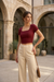 Red Square Neck Ribbed Fitted Crop Top