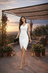 Elegant White V-Neck Wrap-Style Bodycon Mini Dress