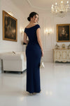 Women’s Navy Blue Off-Shoulder Maxi Dress – Elegant Bodycon Evening Dress
