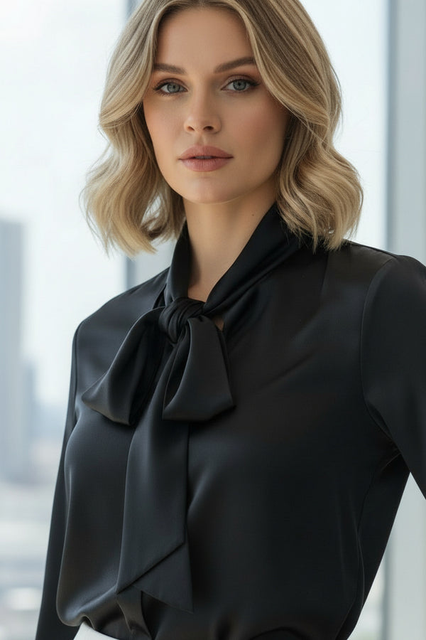 Elegant Satin Tie Neck Full Sleeve Top