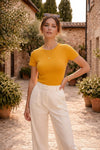 Mustard Yellow Ribbed Crew Neck T-shirt