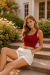 Maroon Ribbed Sleeveless Crop Top