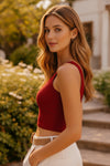 Maroon Ribbed Sleeveless Crop Top
