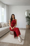 Red Sleeveless Bodycon Slit Maxi Dress for Women
