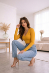 Women V-Neck Crop Top Full Sleeves Slim Fit