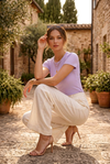 Lavender Fitted Crew Neck Basic Top – Soft Stretch Everyday Tee