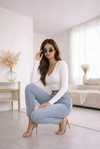 Women V-Neck Crop Top Full Sleeves Slim Fit