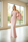 Blush Pink One-Shoulder Draped Evening Gown – Elegant Bodycon Maxi Dress