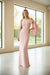 Blush Pink One-Shoulder Draped Evening Gown – Elegant Bodycon Maxi Dress