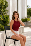 Maroon Ribbed Crop Top for Women
