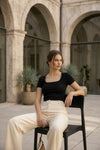 Black Square Neck Crop Top – Slim Fit Ribbed Casual Top