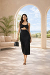 Black Cut-Out Bodycon Midi Dress for Women | Elegant Party & Evening Wear