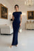 Women’s Navy Blue Off-Shoulder Maxi Dress – Elegant Bodycon Evening Dress