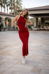 Red Halter Neck Bodycon Maxi Dress for Women