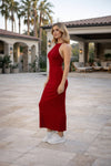 Red Halter Neck Bodycon Maxi Dress for Women
