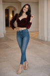 Maroon Velvet Crop Top for Women - GARMENT2FASHION