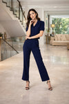 Navy Blue Button-Front Co-Ord Set for Women