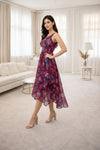 Wine Floral High-Low Midi Dress with Sleeveless Fit & Flowy Hem