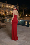 Red Halter Neck Slit Maxi Dress for Women