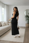 Black Sleeveless Side Slit Bodycon Maxi Dress for Women