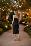 Black Ruched Sweetheart Midi Bodycon Dress