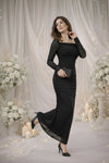 Black Ruched Square Neck Maxi Dress
