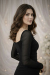 Black Ruched Square Neck Maxi Dress