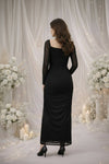 Black Ruched Square Neck Maxi Dress