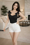 Black Shoulder-Tie Bow Detail Scoop Neck Top