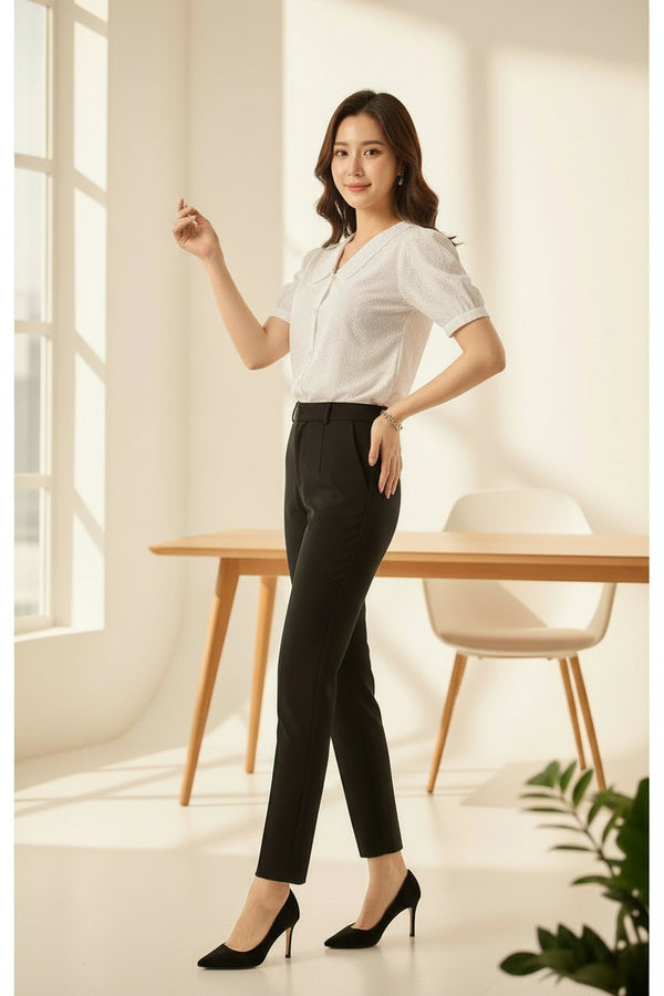 White Embroidered Button-Down Short Sleeve Top