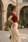Red Square Neck Ribbed Fitted Crop Top