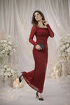 Red Ruched Maxi Dress with Sheer Sleeves | Elegant Evening & Occasion Wear