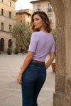 Lavender Ribbed Knit Short Sleeve Top with Lettuce Trim