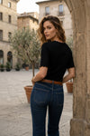 Midnight Black Ribbed Lettuce-Edge Fitted Top