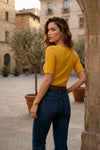 Mustard Yellow Ribbed Short Sleeve Lettuce Edge Top
