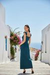 Teal Green Ruched Cut-Out Maxi Dress with Slit