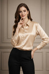 Women’s Golden Satin Shirt – Elegant Button-Down Formal & Office Wear Top