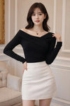 Black Off-Shoulder Long Sleeve Top for Women