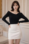 Black Off-Shoulder Long Sleeve Top for Women