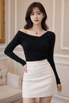 Black Off-Shoulder Long Sleeve Top for Women